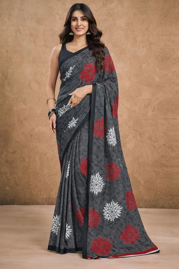 Leelavati_Printed_Floral_Print_Geometric_Print_Blocked_Printed_Daily_Wear_Pure_Cotton_Saree_Grey
