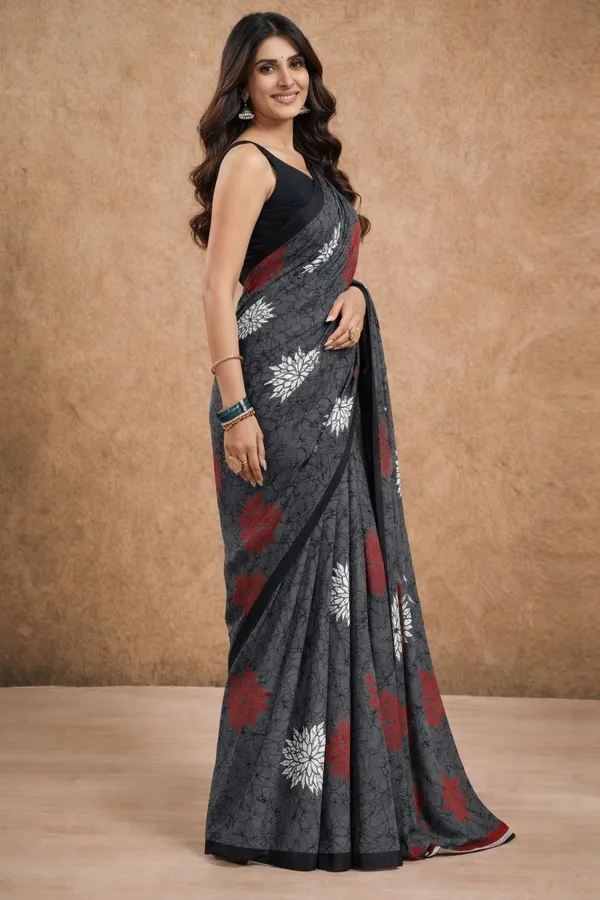 Leelavati_Printed_Floral_Print_Geometric_Print_Blocked_Printed_Daily_Wear_Pure_Cotton_Saree_Grey