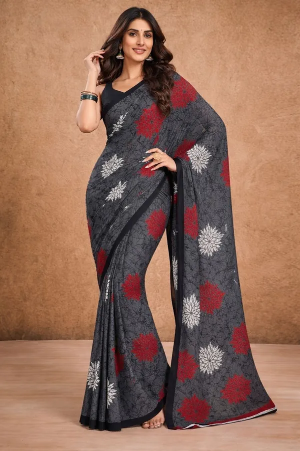 Leelavati_Printed_Floral_Print_Geometric_Print_Blocked_Printed_Daily_Wear_Pure_Cotton_Saree_Grey