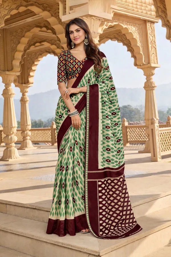 Leelavati_Printed_Floral_Print_Geometric_Print_Blocked_Printed_Daily_Wear_Pure_Cotton_Saree_Maroon