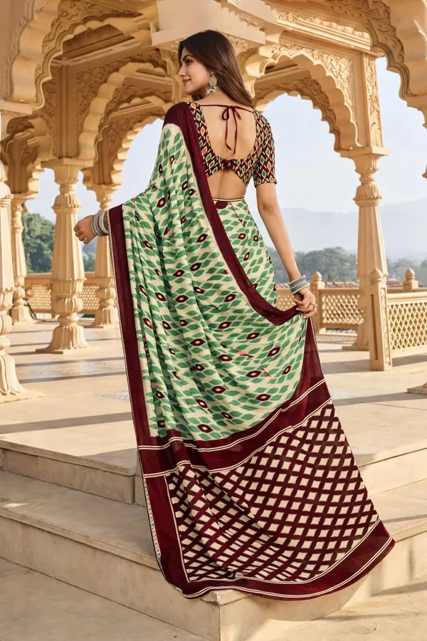 Leelavati_Printed_Floral_Print_Geometric_Print_Blocked_Printed_Daily_Wear_Pure_Cotton_Saree_Maroon