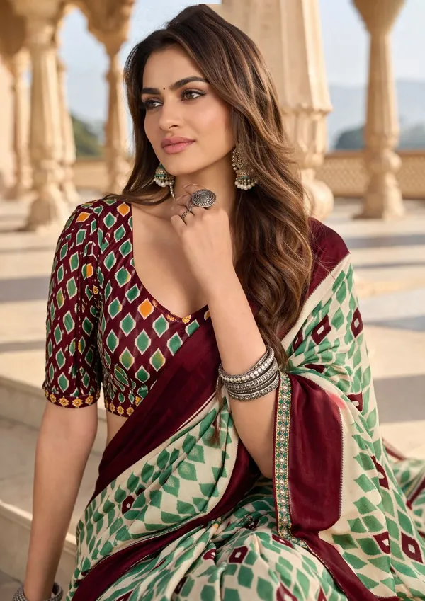 Leelavati_Printed_Floral_Print_Geometric_Print_Blocked_Printed_Daily_Wear_Pure_Cotton_Saree_Maroon