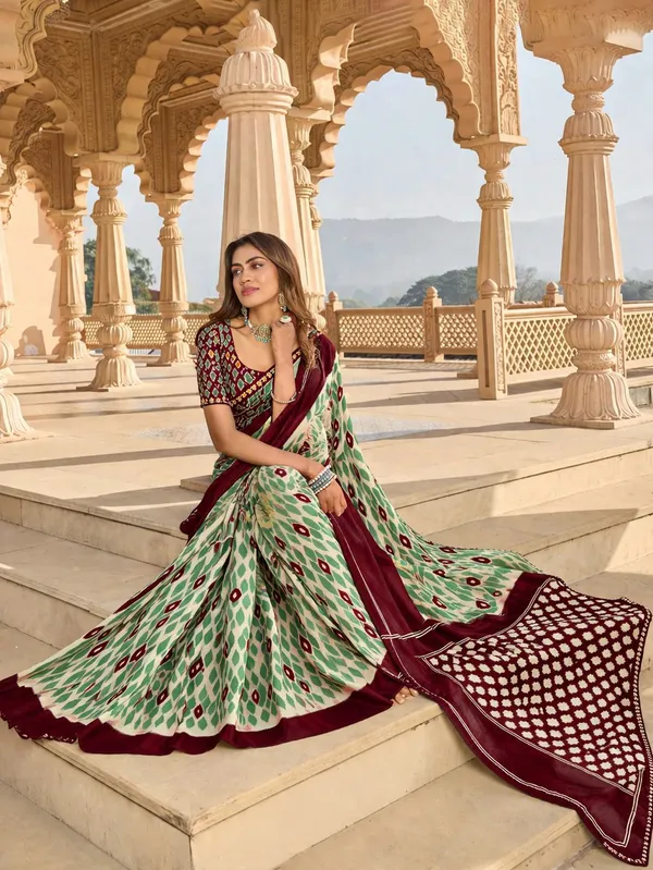 Leelavati_Printed_Floral_Print_Geometric_Print_Blocked_Printed_Daily_Wear_Pure_Cotton_Saree_Maroon