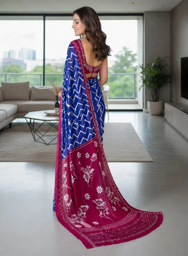 Leelavati_Printed_Floral_Print_Geometric_Print_Blocked_Printed_Daily_Wear_Pure_Cotton_Saree_Blue