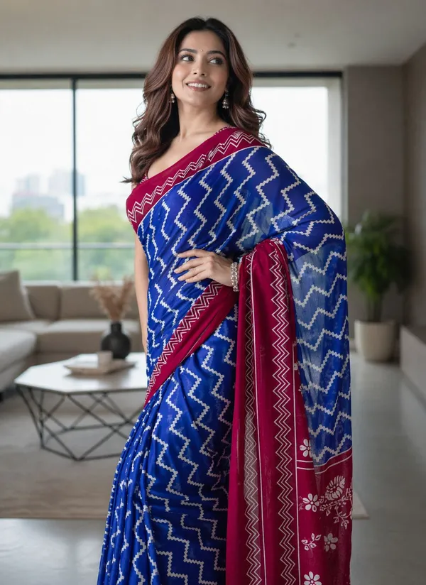 Leelavati_Printed_Floral_Print_Geometric_Print_Blocked_Printed_Daily_Wear_Pure_Cotton_Saree_Blue
