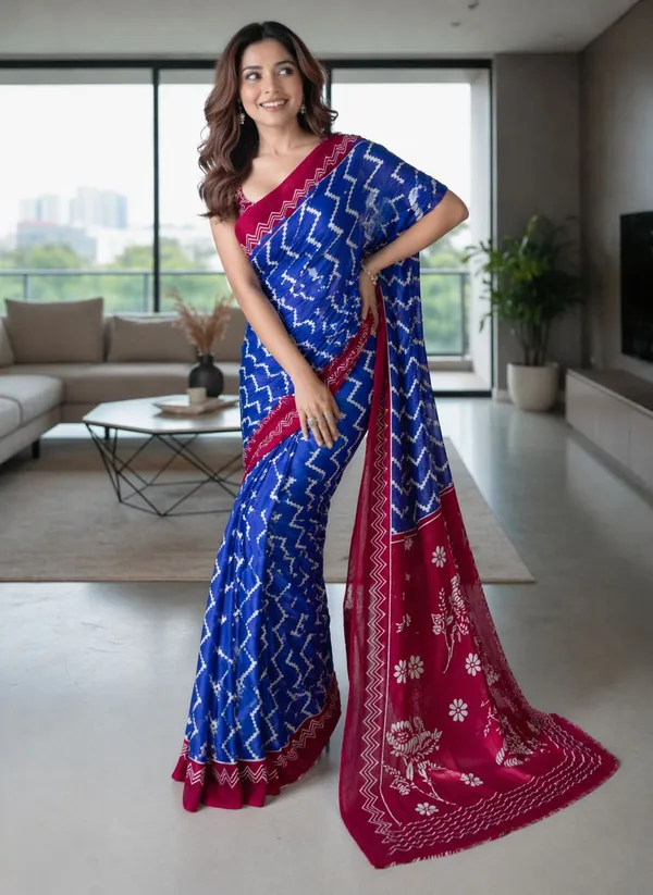 Leelavati_Printed_Floral_Print_Geometric_Print_Blocked_Printed_Daily_Wear_Pure_Cotton_Saree_Blue