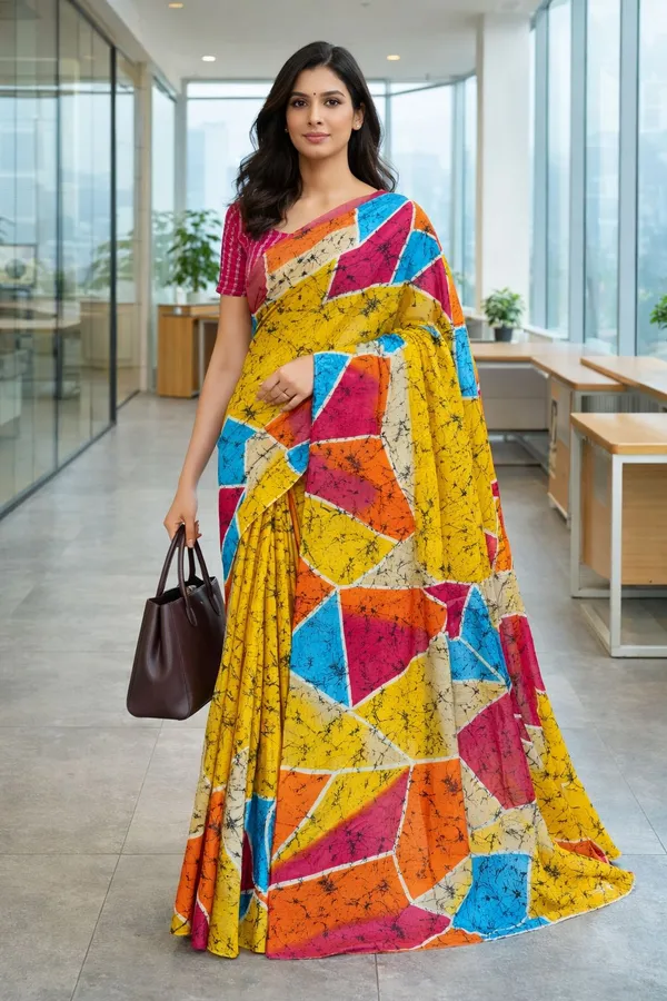 Leelavati_Printed_Floral_Print_Geometric_Print_Blocked_Printed_Daily_Wear_Pure_Cotton_Saree_Yellow