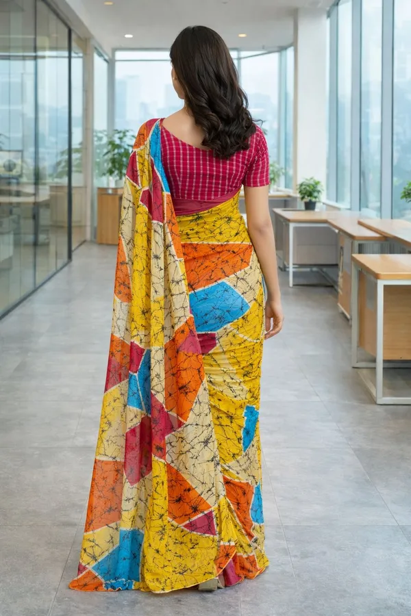 Leelavati_Printed_Floral_Print_Geometric_Print_Blocked_Printed_Daily_Wear_Pure_Cotton_Saree_Yellow