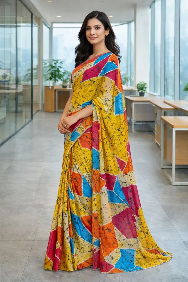 Leelavati_Printed_Floral_Print_Geometric_Print_Blocked_Printed_Daily_Wear_Pure_Cotton_Saree_Yellow