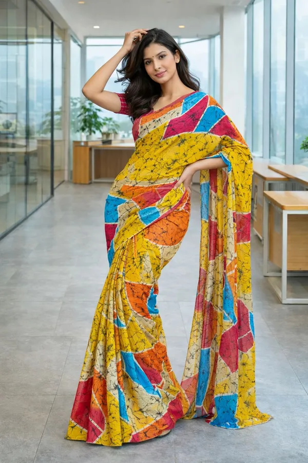 Leelavati_Printed_Floral_Print_Geometric_Print_Blocked_Printed_Daily_Wear_Pure_Cotton_Saree_Yellow