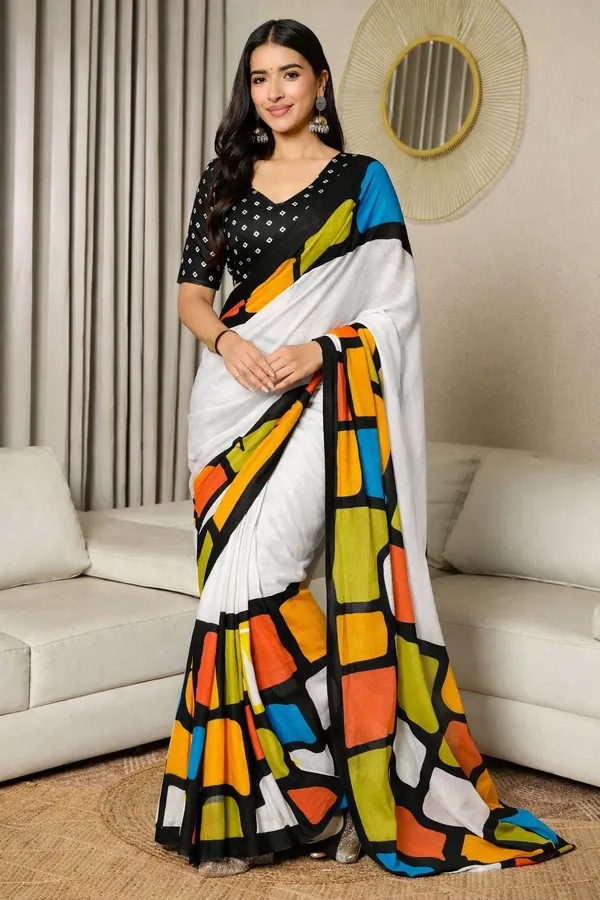 Leelavati_Printed_Floral_Print_Geometric_Print_Blocked_Printed_Daily_Wear_Pure_Cotton_Saree_Black