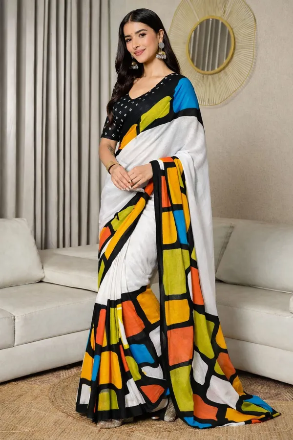 Leelavati_Printed_Floral_Print_Geometric_Print_Blocked_Printed_Daily_Wear_Pure_Cotton_Saree_Black