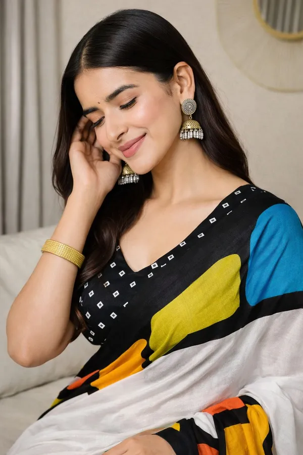 Leelavati_Printed_Floral_Print_Geometric_Print_Blocked_Printed_Daily_Wear_Pure_Cotton_Saree_Black
