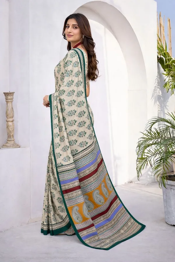 Leelavati_Printed_Floral_Print_Geometric_Print_Blocked_Printed_Daily_Wear_Pure_Cotton_Saree_Green