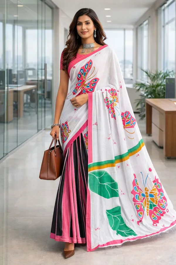 Leelavati_Printed_Floral_Print_Geometric_Print_Blocked_Printed_Daily_Wear_Pure_Cotton_Saree_Pink