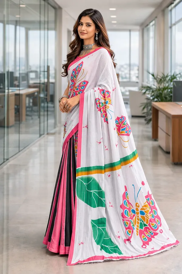 Leelavati_Printed_Floral_Print_Geometric_Print_Blocked_Printed_Daily_Wear_Pure_Cotton_Saree_Pink
