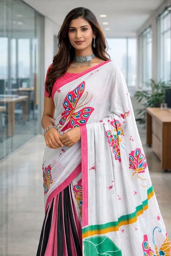 Leelavati_Printed_Floral_Print_Geometric_Print_Blocked_Printed_Daily_Wear_Pure_Cotton_Saree_Pink