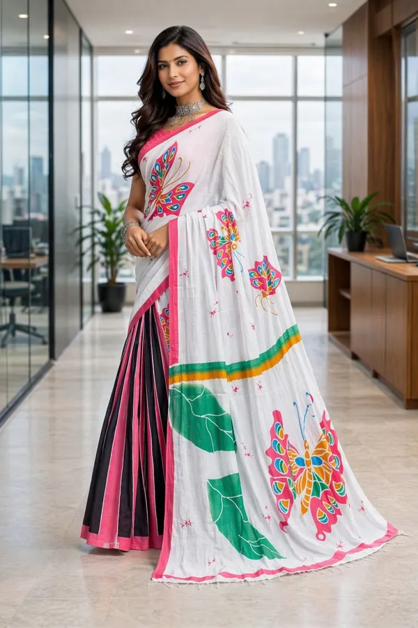 Leelavati_Printed_Floral_Print_Geometric_Print_Blocked_Printed_Daily_Wear_Pure_Cotton_Saree_Pink