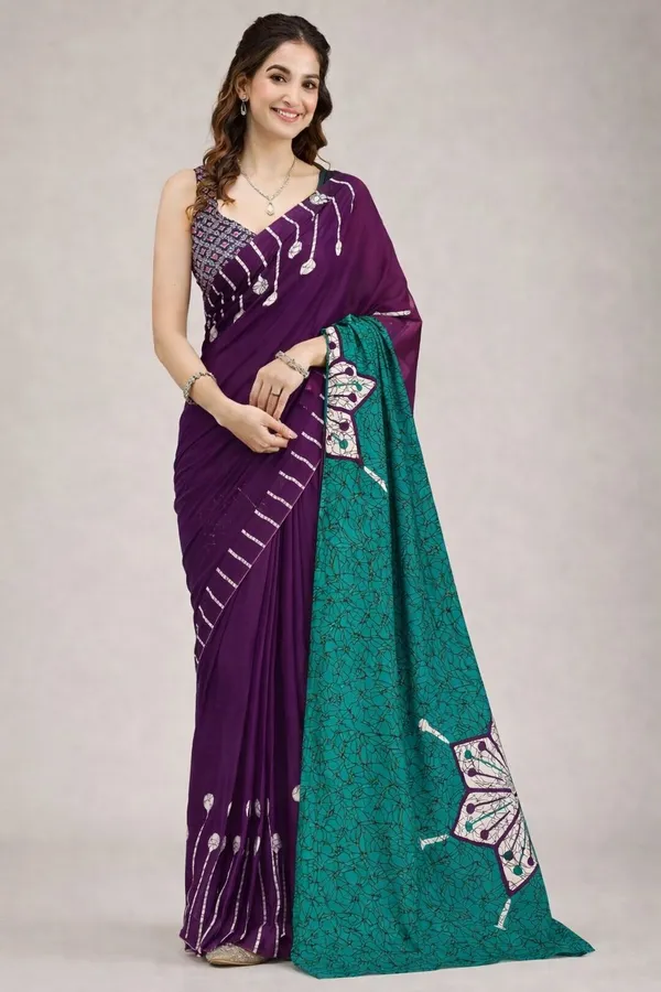 Leelavati_Printed_Floral_Print_Geometric_Print_Blocked_Printed_Daily_Wear_Pure_Cotton_Saree_Purple