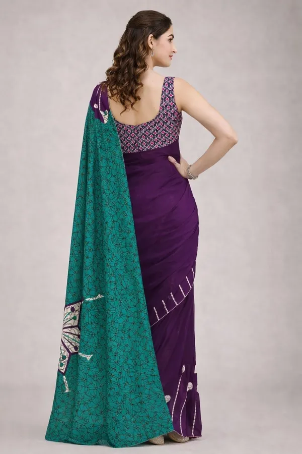 Leelavati_Printed_Floral_Print_Geometric_Print_Blocked_Printed_Daily_Wear_Pure_Cotton_Saree_Purple