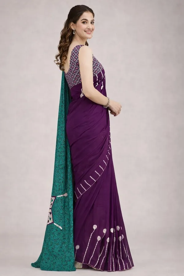 Leelavati_Printed_Floral_Print_Geometric_Print_Blocked_Printed_Daily_Wear_Pure_Cotton_Saree_Purple