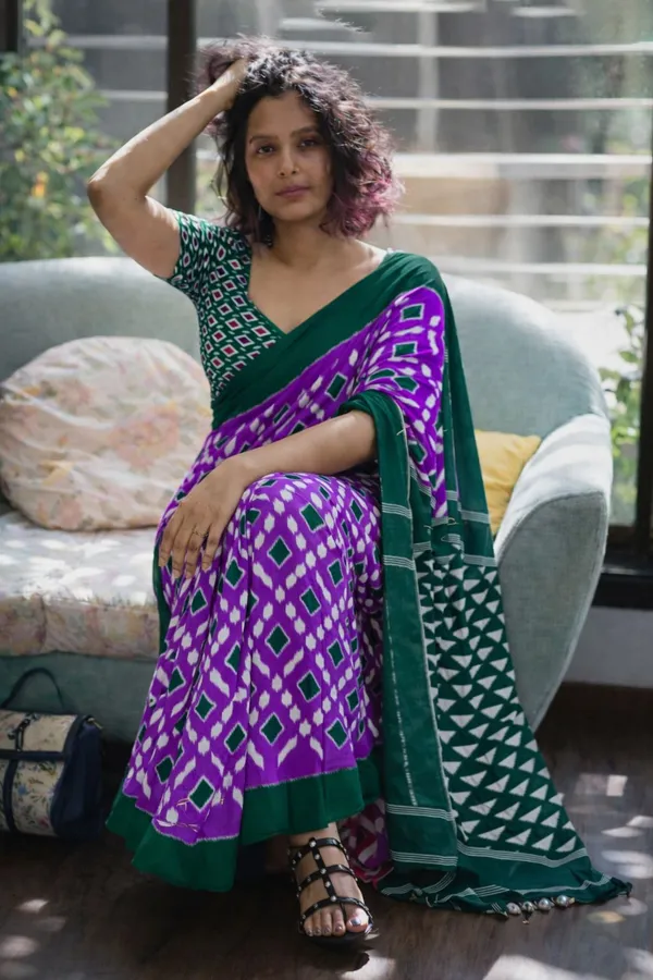 Leelavati_Printed_Floral_Print_Geometric_Print_Blocked_Printed_Daily_Wear_Pure_Cotton_Saree_Purple