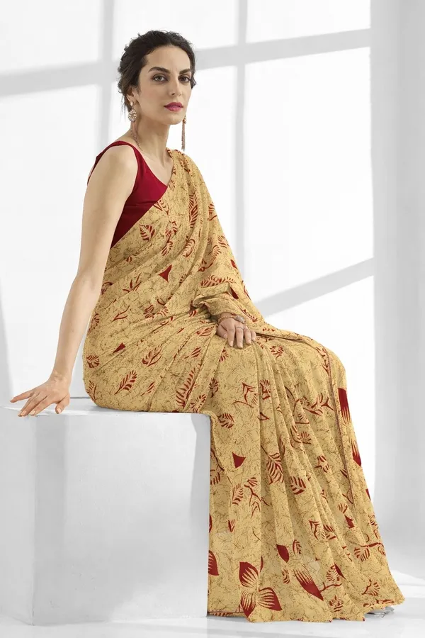 Leelavati_Printed_Floral_Print_Geometric_Print_Blocked_Printed_Daily_Wear_Pure_Cotton_Saree_Maroon