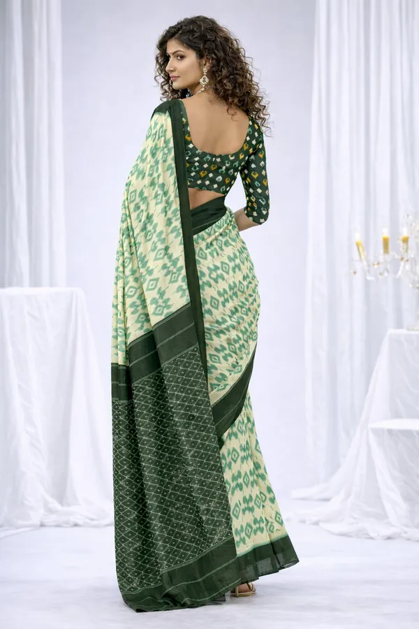 Leelavati_Printed_Floral_Print_Geometric_Print_Blocked_Printed_Daily_Wear_Pure_Cotton_Saree_Green