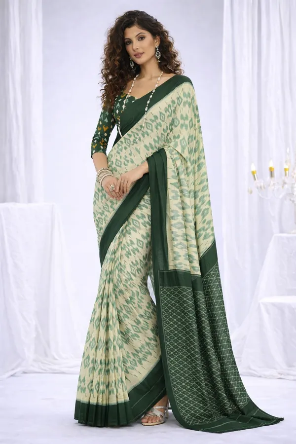 Leelavati_Printed_Floral_Print_Geometric_Print_Blocked_Printed_Daily_Wear_Pure_Cotton_Saree_Green