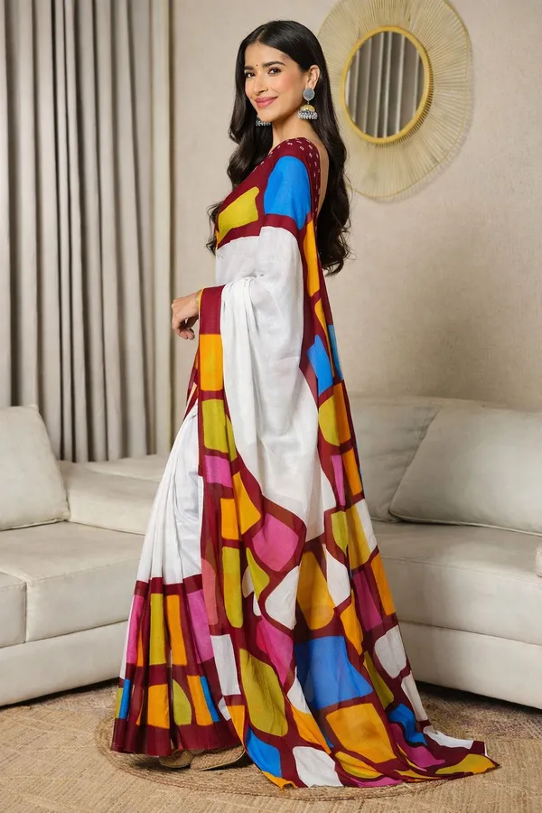 Leelavati_Printed_Floral_Print_Geometric_Print_Blocked_Printed_Daily_Wear_Pure_Cotton_Saree_Maroon