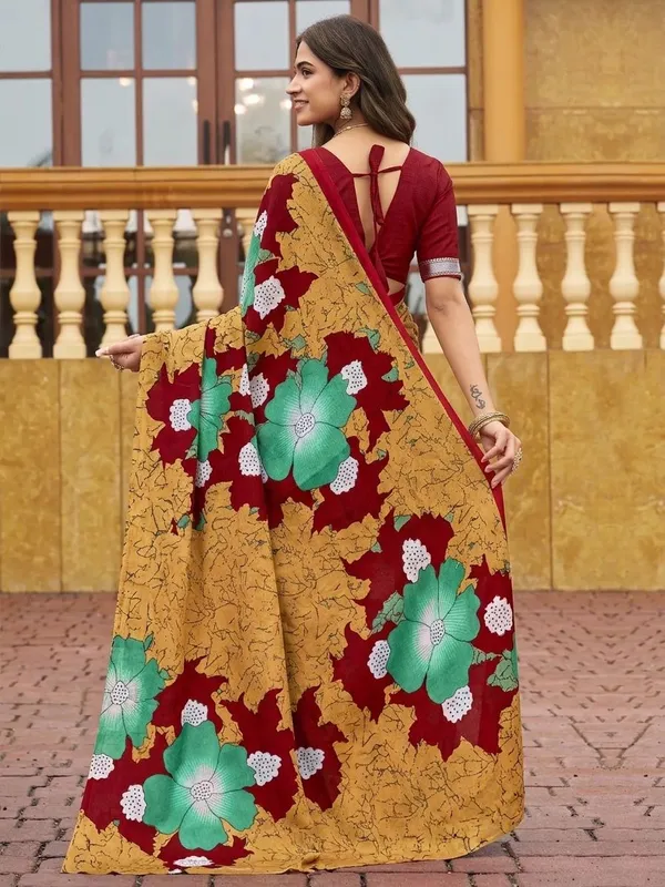 Leelavati_Printed_Floral_Print_Geometric_Print_Blocked_Printed_Daily_Wear_Pure_Cotton_Saree_Gold