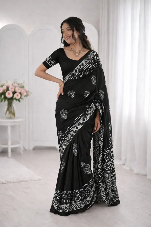 Leelavati_Printed_Floral_Print_Geometric_Print_Blocked_Printed_Daily_Wear_Pure_Cotton_Saree_Black