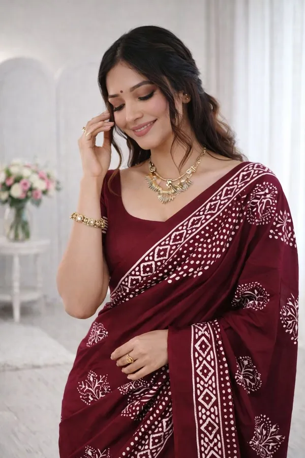 Leelavati_Printed_Floral_Print_Geometric_Print_Blocked_Printed_Daily_Wear_Pure_Cotton_Saree_Pink