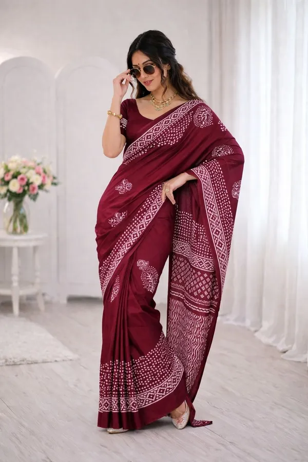 Leelavati_Printed_Floral_Print_Geometric_Print_Blocked_Printed_Daily_Wear_Pure_Cotton_Saree_Pink