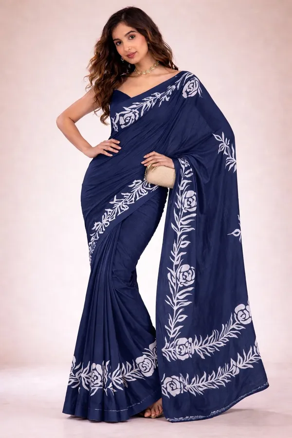 Leelavati_Printed_Floral_Print_Geometric_Print_Blocked_Printed_Daily_Wear_Pure_Cotton_Saree_Blue
