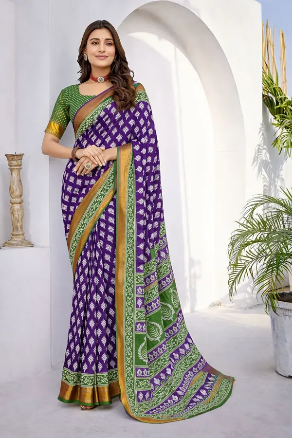 Leelavati_Printed_Floral_Print_Geometric_Print_Blocked_Printed_Woven_Daily_Wear_Pure_Cotton_Saree_Purple