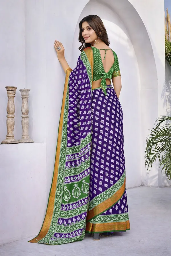 Leelavati_Printed_Floral_Print_Geometric_Print_Blocked_Printed_Woven_Daily_Wear_Pure_Cotton_Saree_Purple