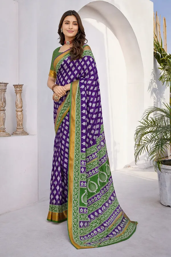 Leelavati_Printed_Floral_Print_Geometric_Print_Blocked_Printed_Woven_Daily_Wear_Pure_Cotton_Saree_Purple