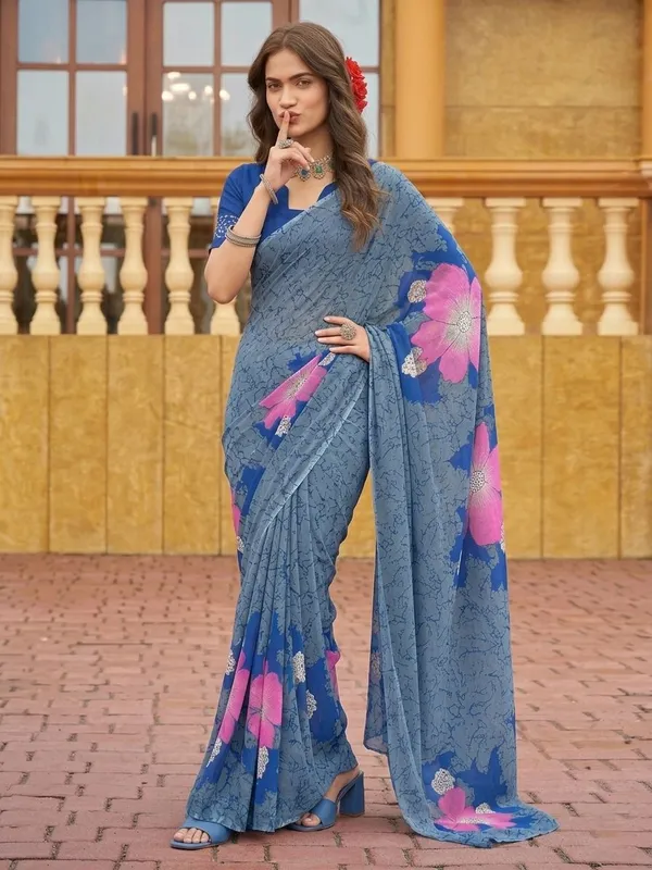Leelavati_Printed_Floral_Print_Geometric_Print_Blocked_Printed_Daily_Wear_Pure_Cotton_Saree_Grey