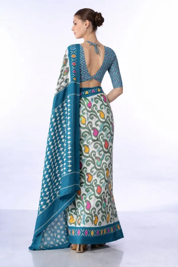 Leelavati_Printed_Floral_Print_Geometric_Print_Blocked_Printed_Daily_Wear_Pure_Cotton_Saree_Blue
