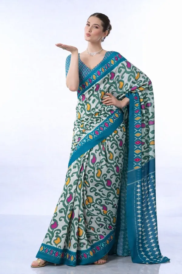 Leelavati_Printed_Floral_Print_Geometric_Print_Blocked_Printed_Daily_Wear_Pure_Cotton_Saree_Blue