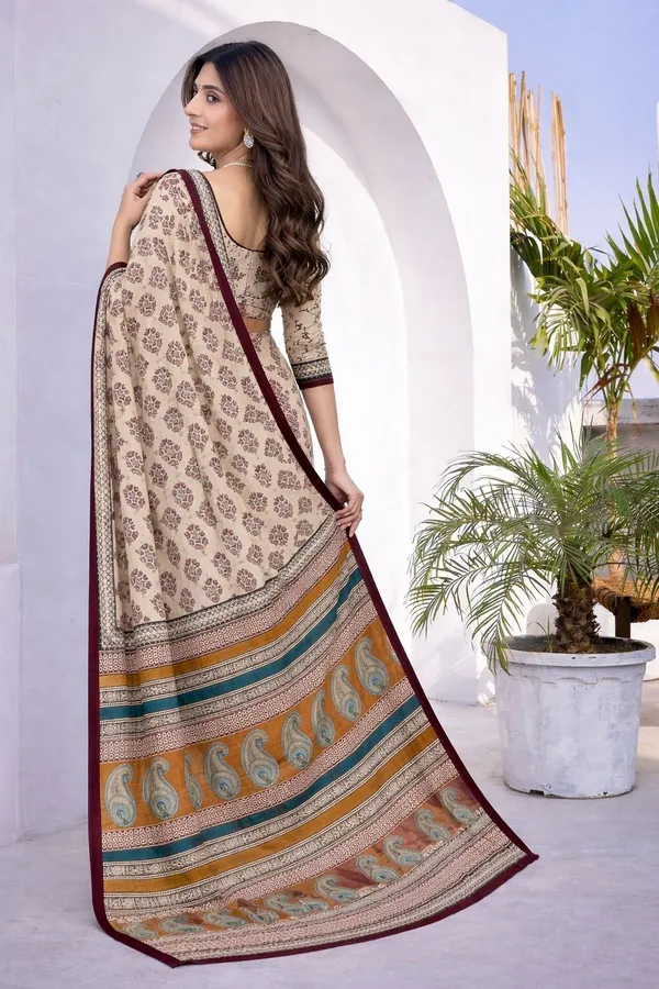 Leelavati_Printed_Floral_Print_Geometric_Print_Blocked_Printed_Daily_Wear_Pure_Cotton_Saree_Maroon