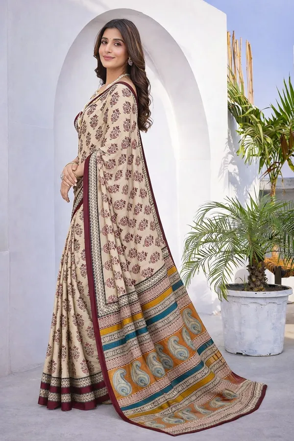 Leelavati_Printed_Floral_Print_Geometric_Print_Blocked_Printed_Daily_Wear_Pure_Cotton_Saree_Maroon