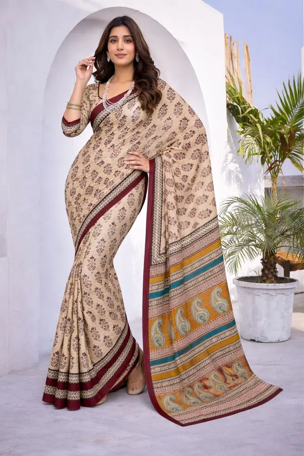 Leelavati_Printed_Floral_Print_Geometric_Print_Blocked_Printed_Daily_Wear_Pure_Cotton_Saree_Maroon
