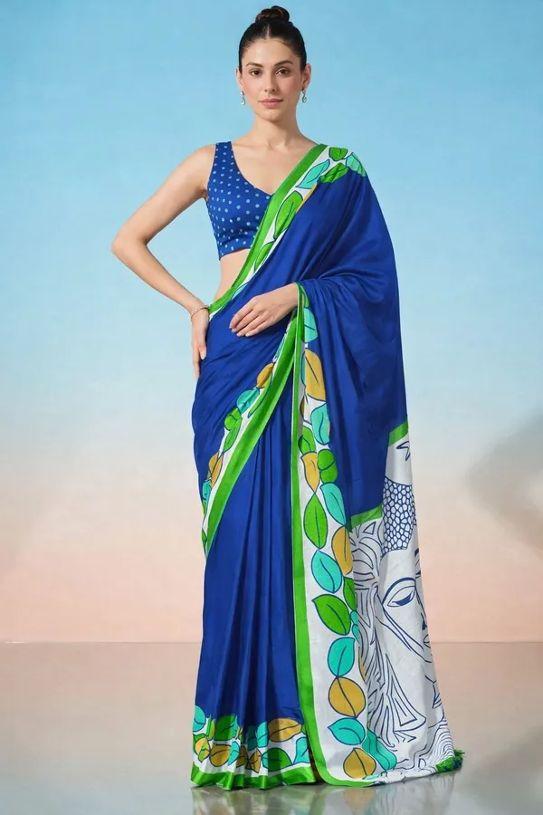 Leelavati_Printed_Floral_Print_Geometric_Print_Blocked_Printed_Daily_Wear_Pure_Cotton_Saree_Blue