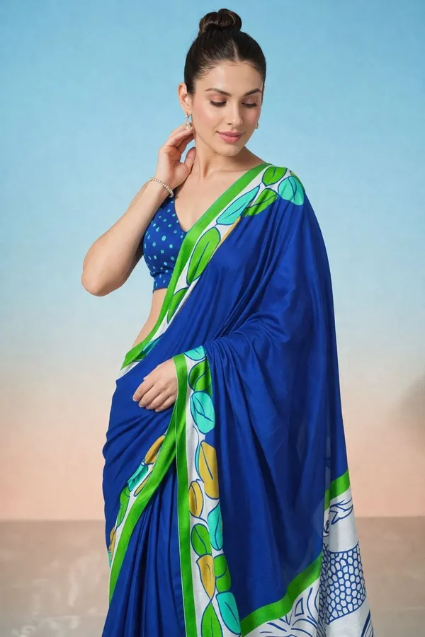 Leelavati_Printed_Floral_Print_Geometric_Print_Blocked_Printed_Daily_Wear_Pure_Cotton_Saree_Blue