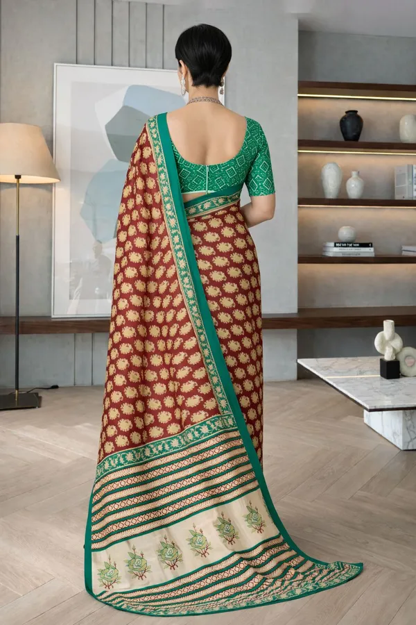 Leelavati_Printed_Floral_Print_Geometric_Print_Blocked_Printed_Daily_Wear_Pure_Cotton_Saree_Maroon