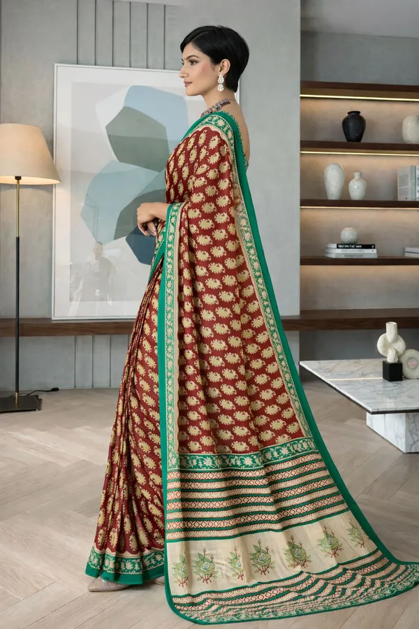 Leelavati_Printed_Floral_Print_Geometric_Print_Blocked_Printed_Daily_Wear_Pure_Cotton_Saree_Maroon