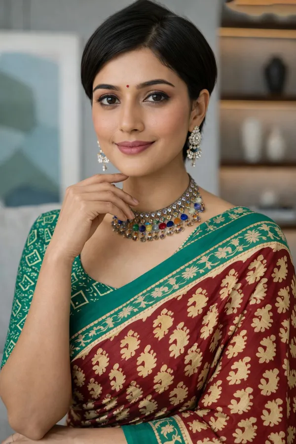 Leelavati_Printed_Floral_Print_Geometric_Print_Blocked_Printed_Daily_Wear_Pure_Cotton_Saree_Maroon
