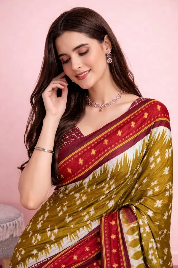 Leelavati_Printed_Floral_Print_Geometric_Print_Blocked_Printed_Daily_Wear_Pure_Cotton_Saree_Green